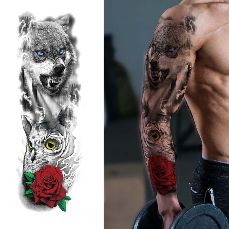 Wolf Full Sleeve Tattoo - Wolf Flower Tattoo – neartattoos